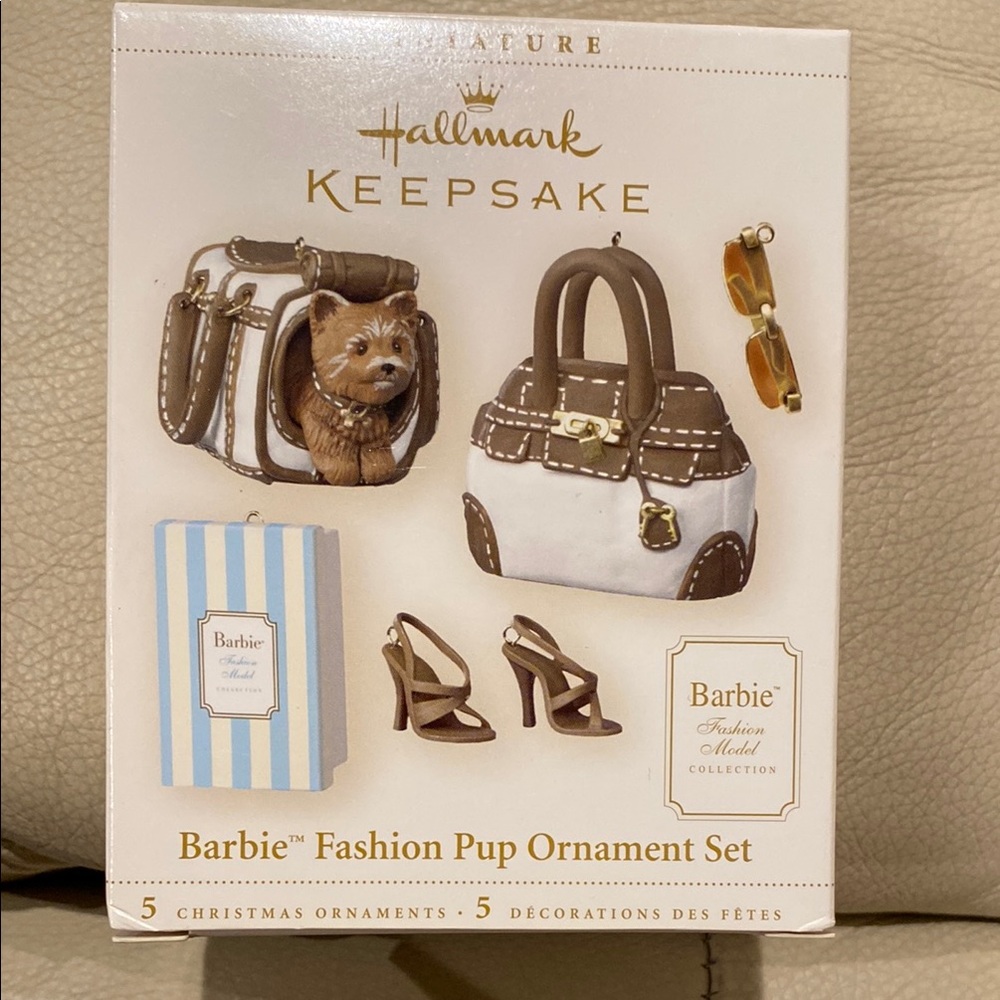 Hallmark Keepsake Barbie Fashion Pup Ornament Set - Brown and White